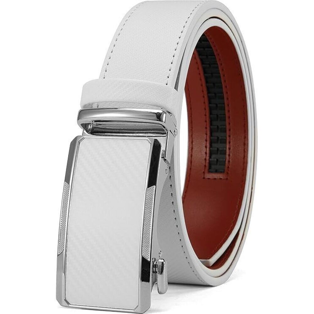 Men's Adjustable Ratchet Belt -White Leather Dress Belt for Men, Customizable